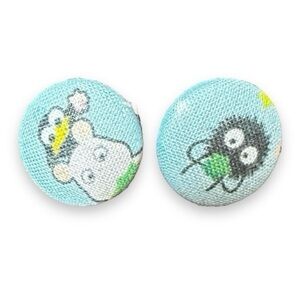 Spirited Away Studio Ghibli Blue Fabric Earrings Button Studs Handmade Jewelry
